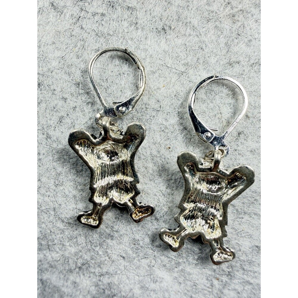 Vintage Silver Tone Happy Child Figural Dangle Leverback Earrings - Picture 4 of 5